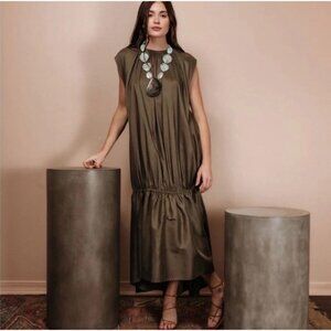 $490 Toteme L XL Pretoria Maxi Dress Green Drop Waist Lagenlook Party Wedding
